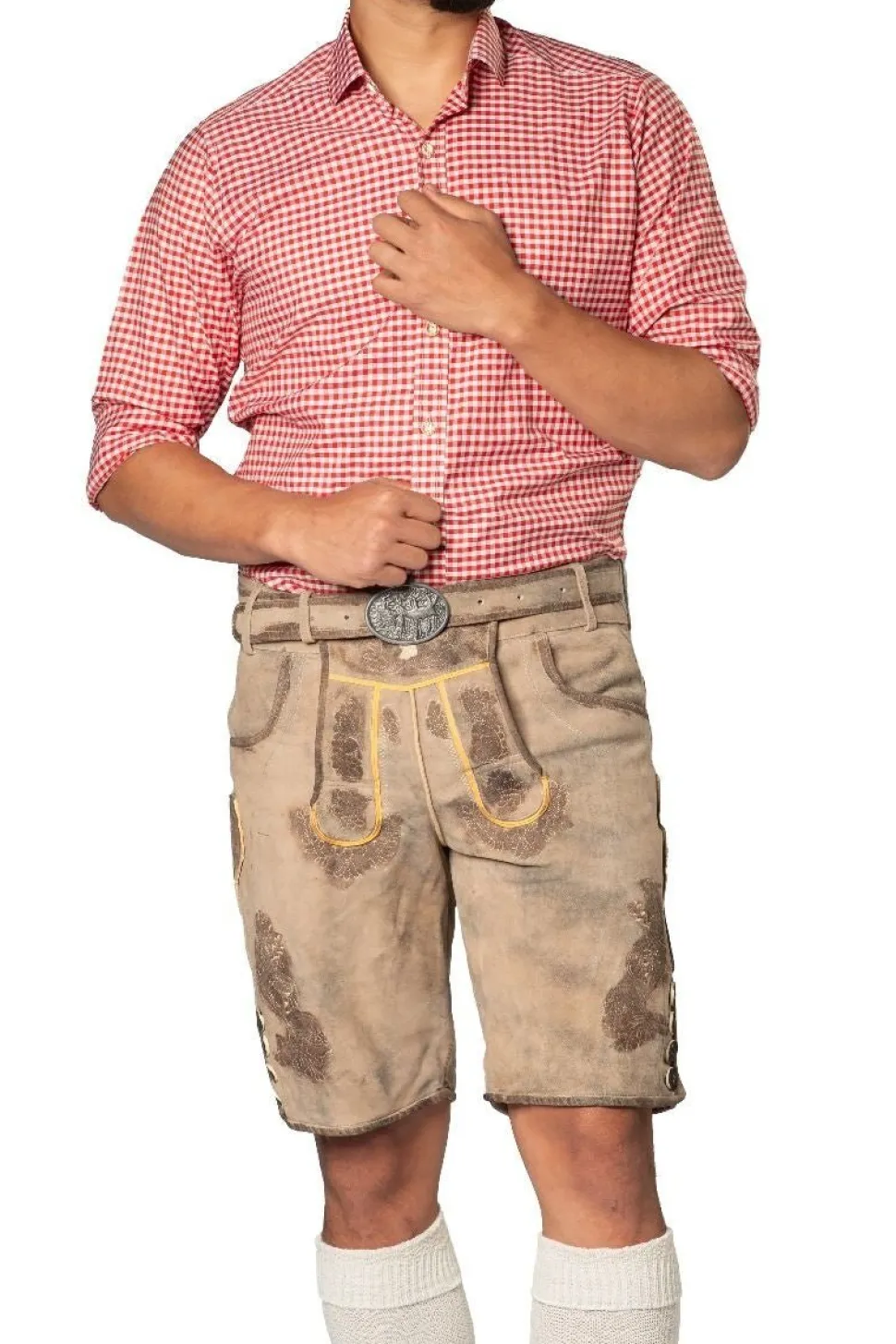 Lederhose Leer Kort Grijs en Riem