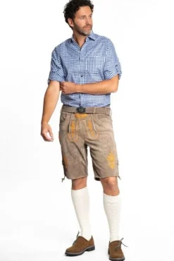 Lederhose Leer Kort Schaduw Oranje en Riem