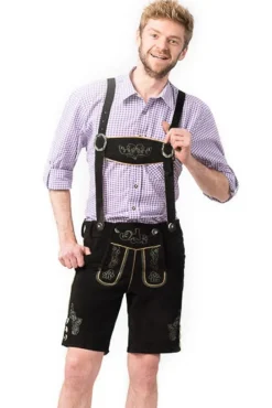Lederhose Leer Kort Zwart en Bretels