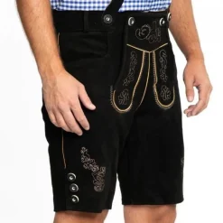Lederhose Leer Kort Zwart en Bretels