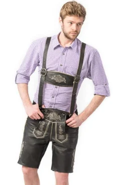 Lederhose Leer Kort Zwart en Riem