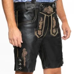 Lederhose Leer Kort Zwart en Riem