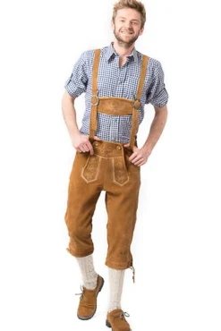 Lederhose Leer Lang Bruin en Bretels