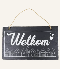 Leisteen Bordje Welkom 25cm
