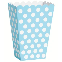 Lichtblauwe Popcorn Bakjes Witte Stippen 13,7cm 8st