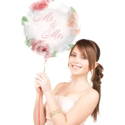 Mr And Mrs Helium Ballon Wit Roze Leeg 45cm