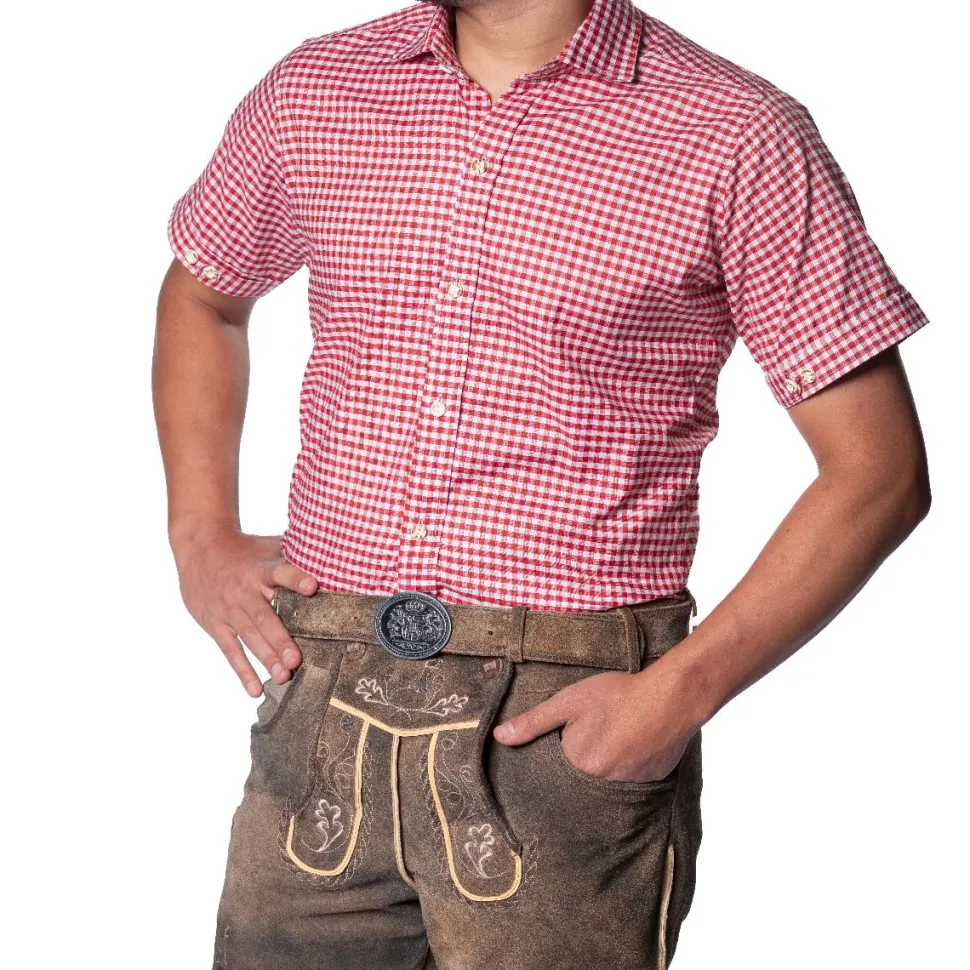Oktoberfest Blouse Rood Heren Korte Mouw