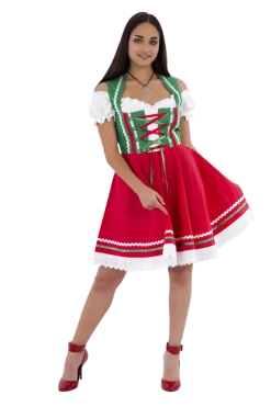 Oktoberfest Dirndl Jurk Oktoberfest Rood Groen Dames 2 Delig