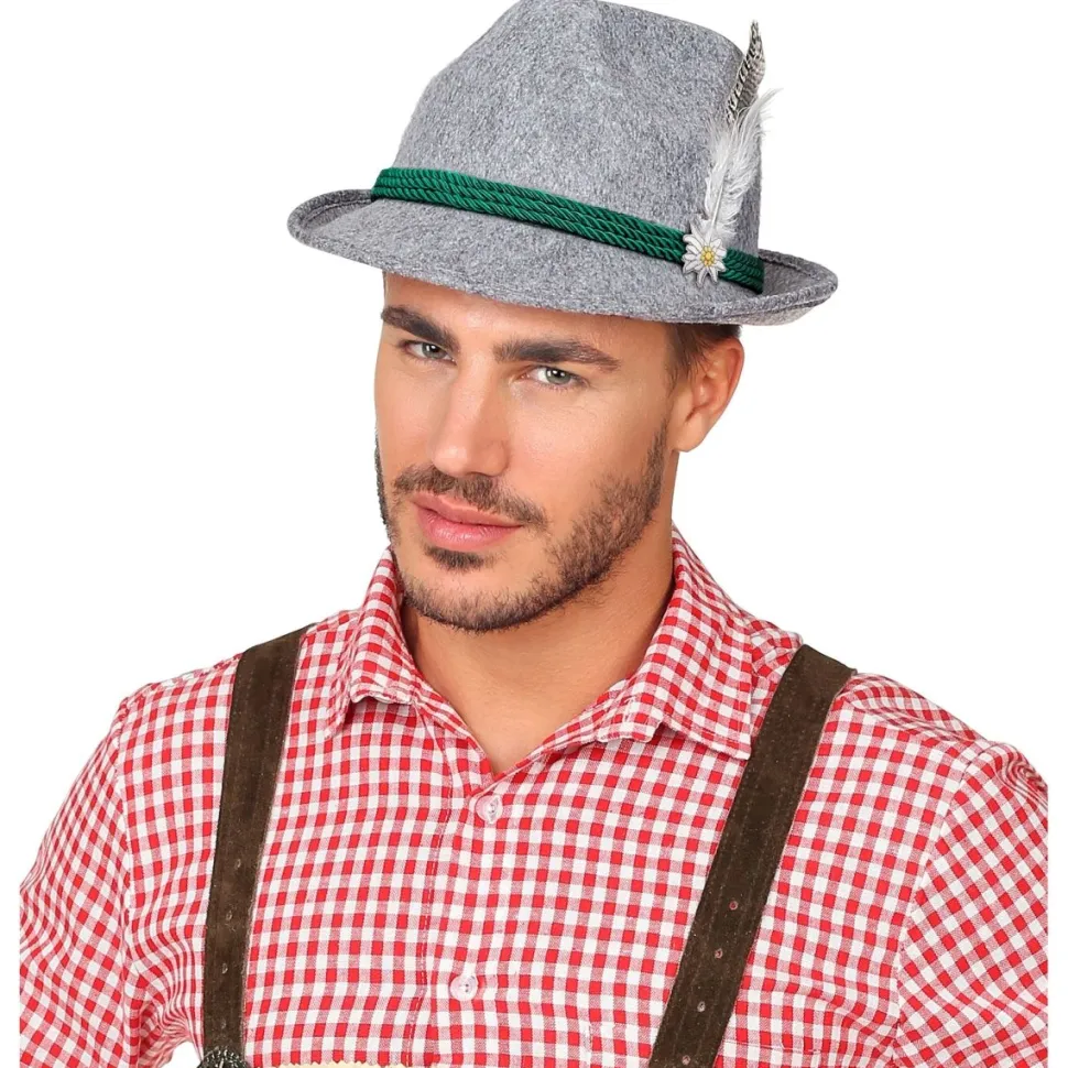 Oktoberfest Hoed Tiroler Grijs Met Veer