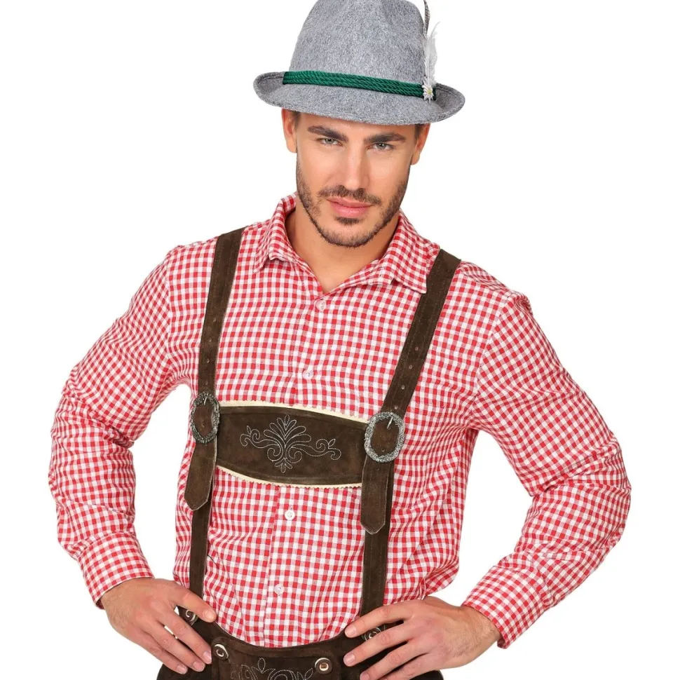 Oktoberfest Hoed Tiroler Grijs Met Veer