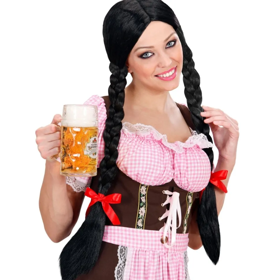 Oktoberfest Pruik Zwart Vlechten