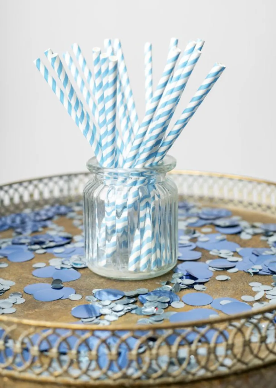 Papieren Rietjes Blauw Gestreept 19,7cm 20st