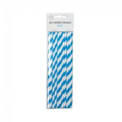 Papieren Rietjes Blauw Gestreept 19,7cm 20st