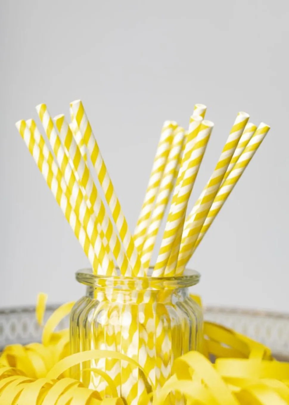 Papieren Rietjes Gele Gestreept 19,7cm 20st