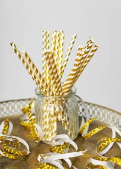 Papieren Rietjes Goud Gestreept 19,7cm 20st
