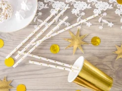 Papieren Rietjes Goud met Sterren 19,5cm 10st