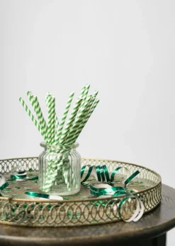 Papieren Rietjes Groen Gestreept 19,7cm 20st