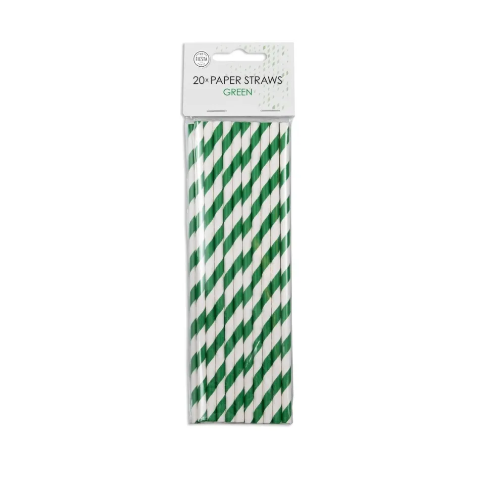 Papieren Rietjes Groen Gestreept 19,7cm 20st