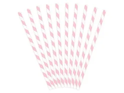 Papieren Rietjes Lichtroze Wit 19,5cm 10st