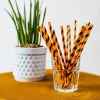 Papieren Rietjes Oranje/Zwart Gestreept 19,7cm 20st
