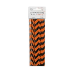 Papieren Rietjes Oranje/Zwart Gestreept 19,7cm 20st