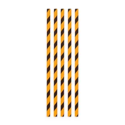 Papieren Rietjes Oranje/Zwart Gestreept 19,7cm 20st
