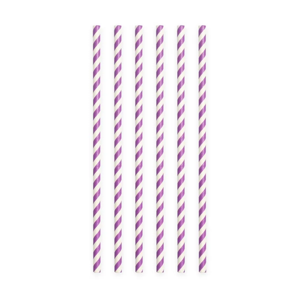 Papieren Rietjes Paars Gestreept 19,7cm 20st