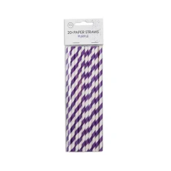 Papieren Rietjes Paars Gestreept 19,7cm 20st