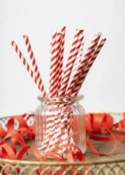 Papieren Rietjes Rood Gestreept 19,7cm 20st