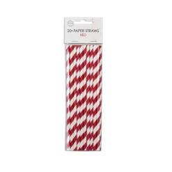 Papieren Rietjes Rood Gestreept 19,7cm 20st