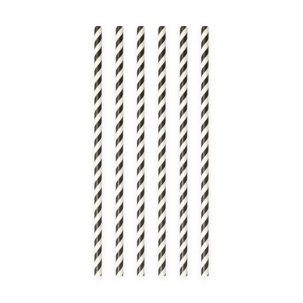 Papieren Rietjes Zwart Gestreept 19,7cm 20st