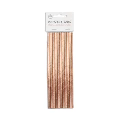 Papieren Rose Gouden Metallic Rietjes 19,7cm 20st