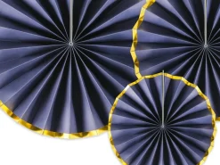 Papieren Waaiers Donkerblauw Goud Set 23-40cm 3 delig