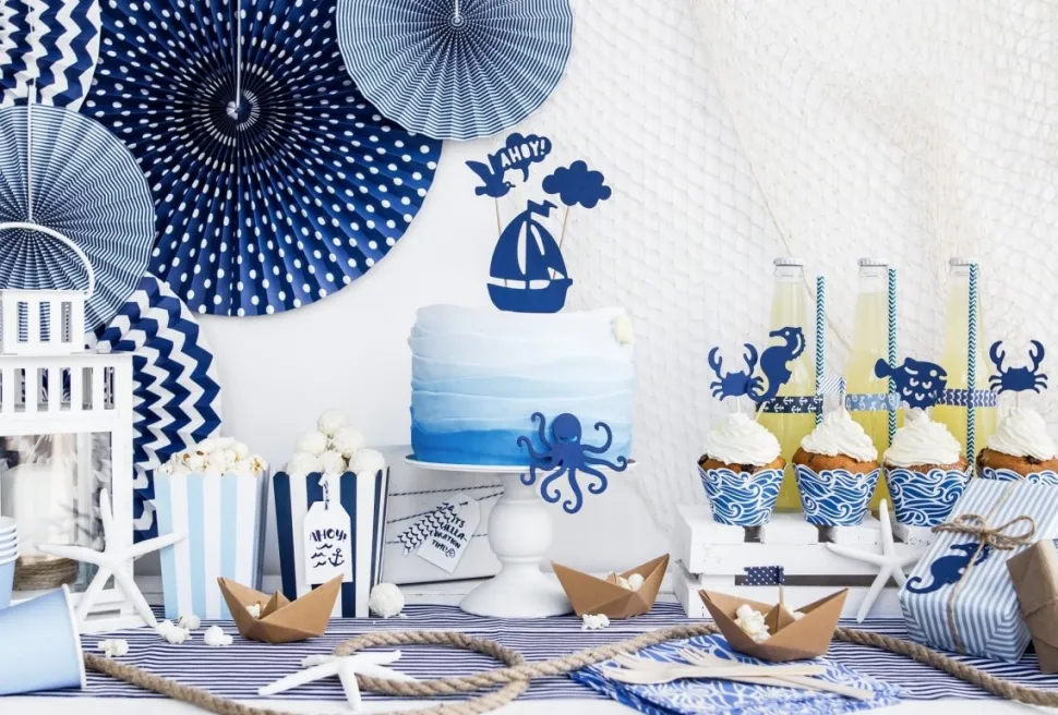 Papieren Waaiers Donkerblauw Set 23-40cm 3 delig