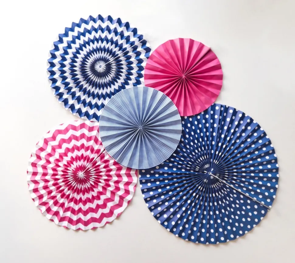 Papieren Waaiers Donkerblauw Set 23-40cm 3 delig