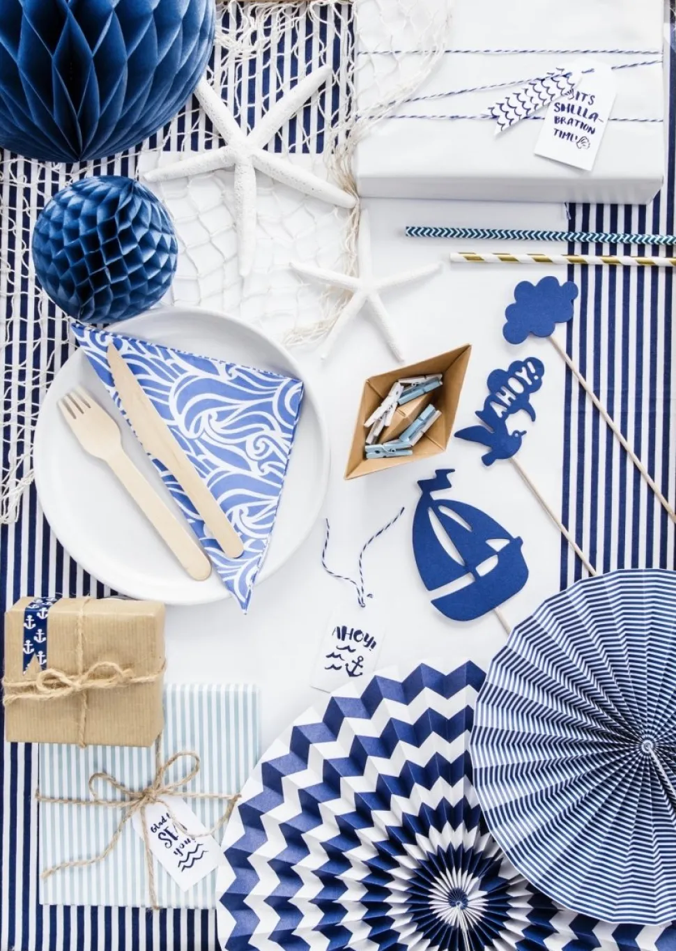 Papieren Waaiers Donkerblauw Set 23-40cm 3 delig