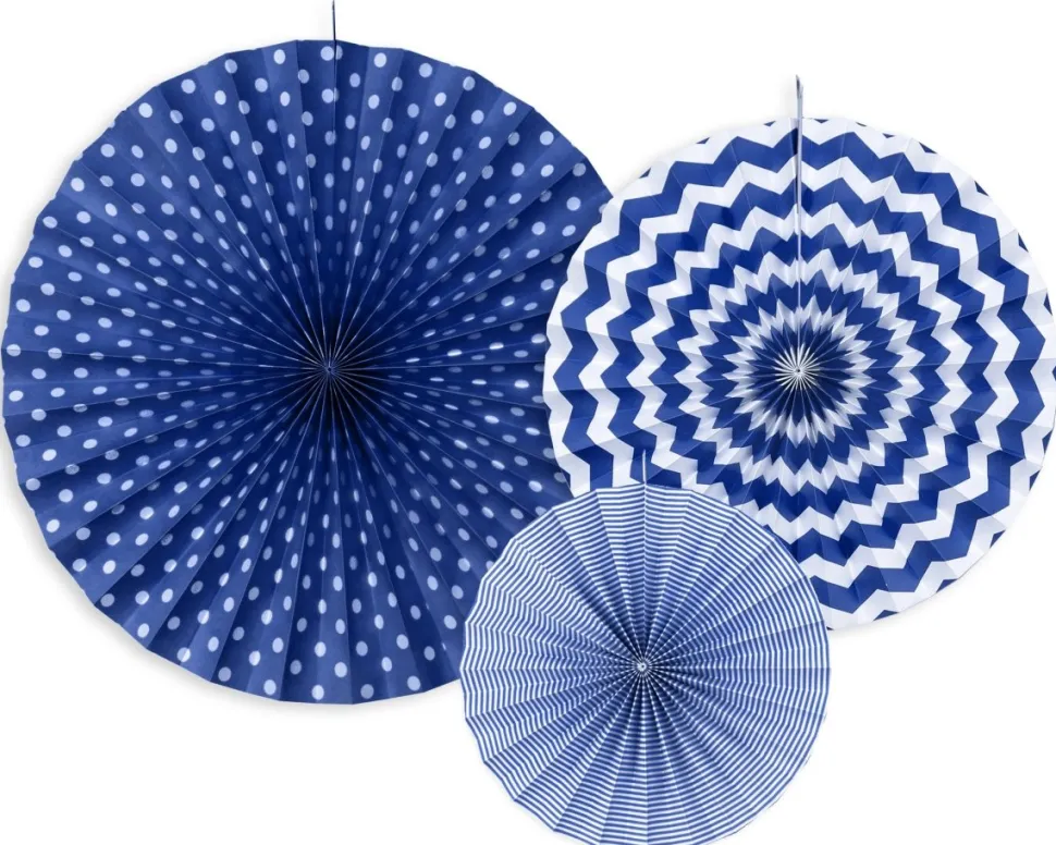 Papieren Waaiers Donkerblauw Set 23-40cm 3 delig
