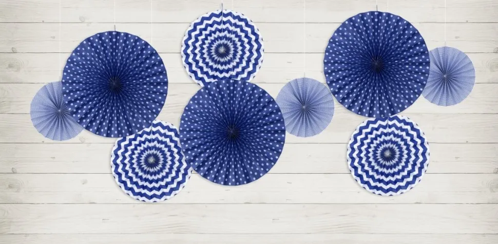 Papieren Waaiers Donkerblauw Set 23-40cm 3 delig