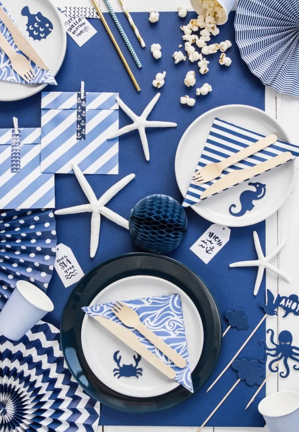 Papieren Waaiers Donkerblauw Set 23-40cm 3 delig