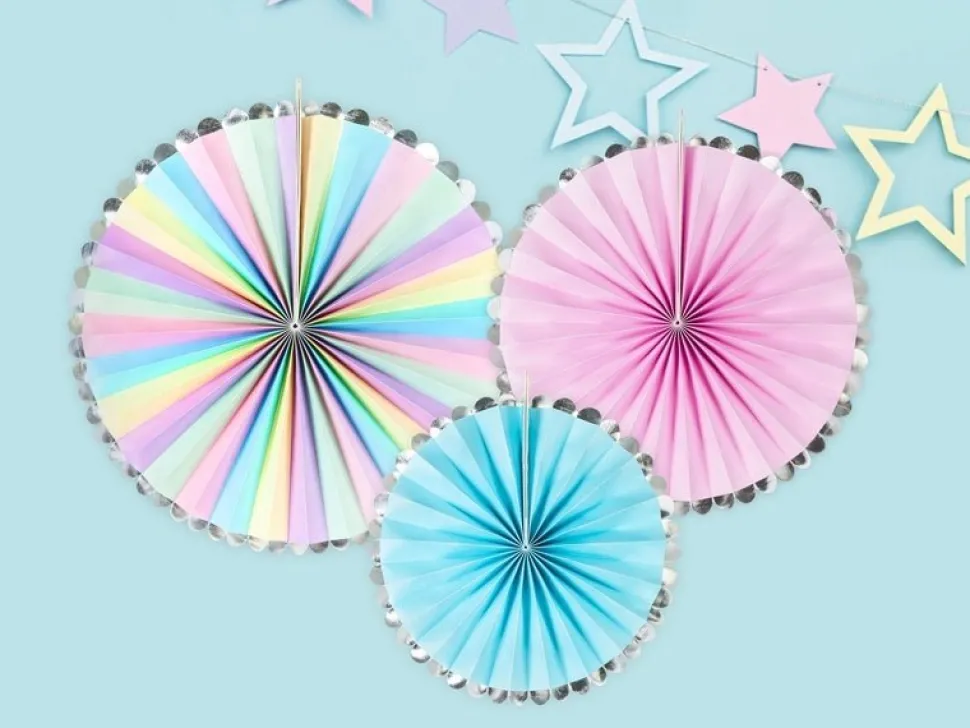 Papieren Waaiers Gekleurd Set 21-30cm 3 delig