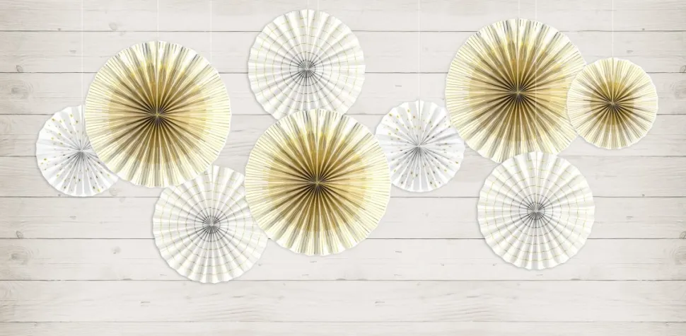 Papieren Waaiers Goud Wit Set 23-40cm 4 delig