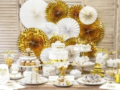 Papieren Waaiers Goud Wit Set 23-40cm 4 delig