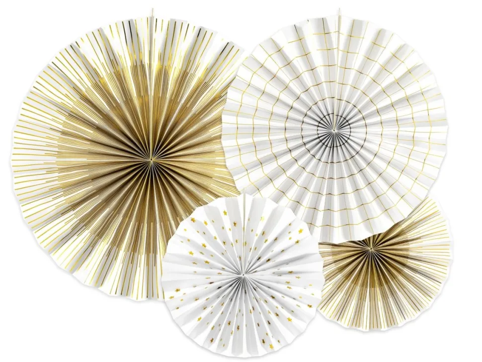 Papieren Waaiers Goud Wit Set 23-40cm 4 delig