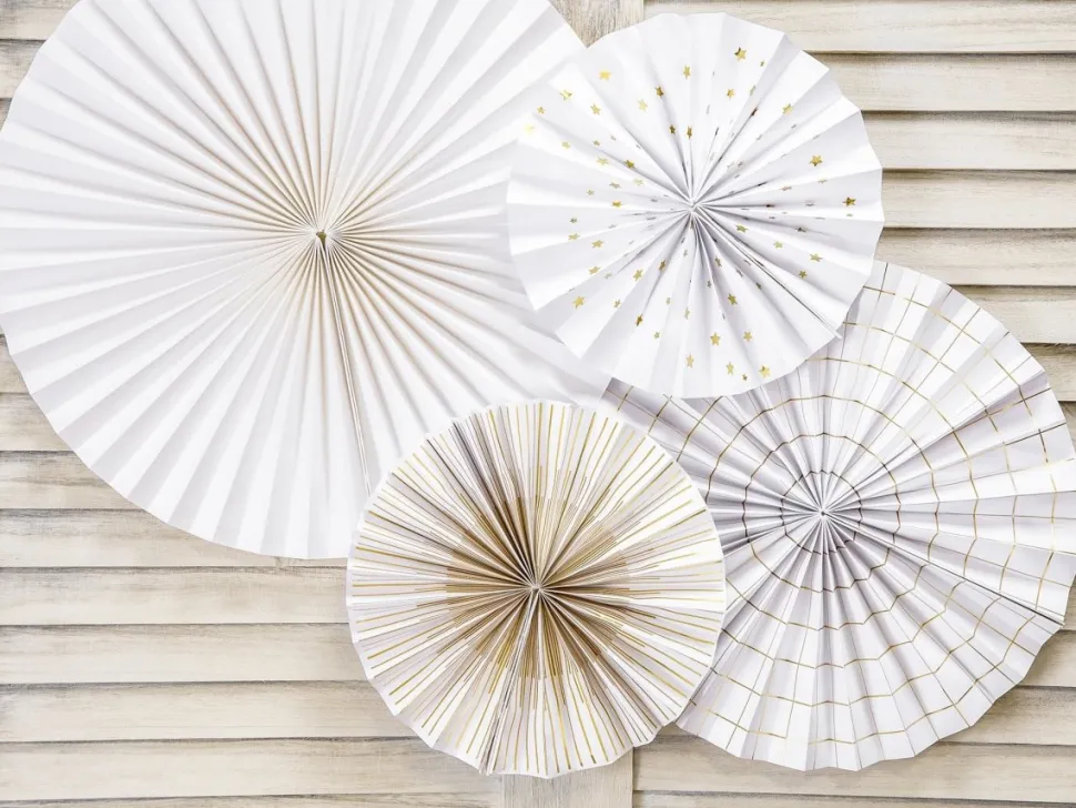 Papieren Waaiers Goud Wit Set 23-40cm 4 delig