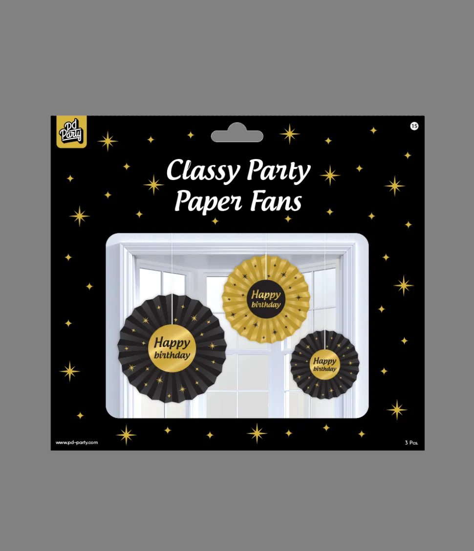 Papieren Waaiers Happy Birthday Set 20-40cm 3-delig