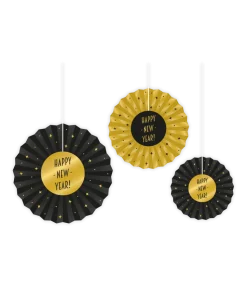 Papieren Waaiers Happy New Year Set 20-40cm 3-delig