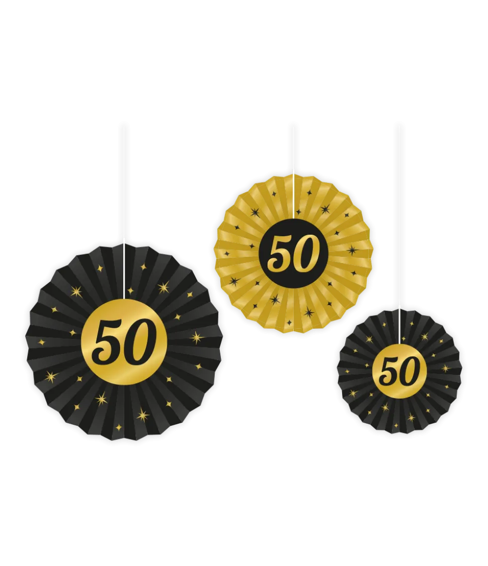 Papieren Waaiers 50 Jaar Set 20-40cm 3-delig