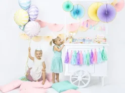 Papieren Waaiers Lichtblauw Goud Set 23-40cm 3 delig