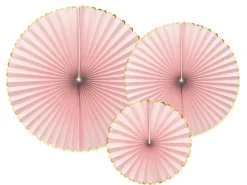 Papieren Waaiers Lichtroze Goud Set 23-40cm 3 delig