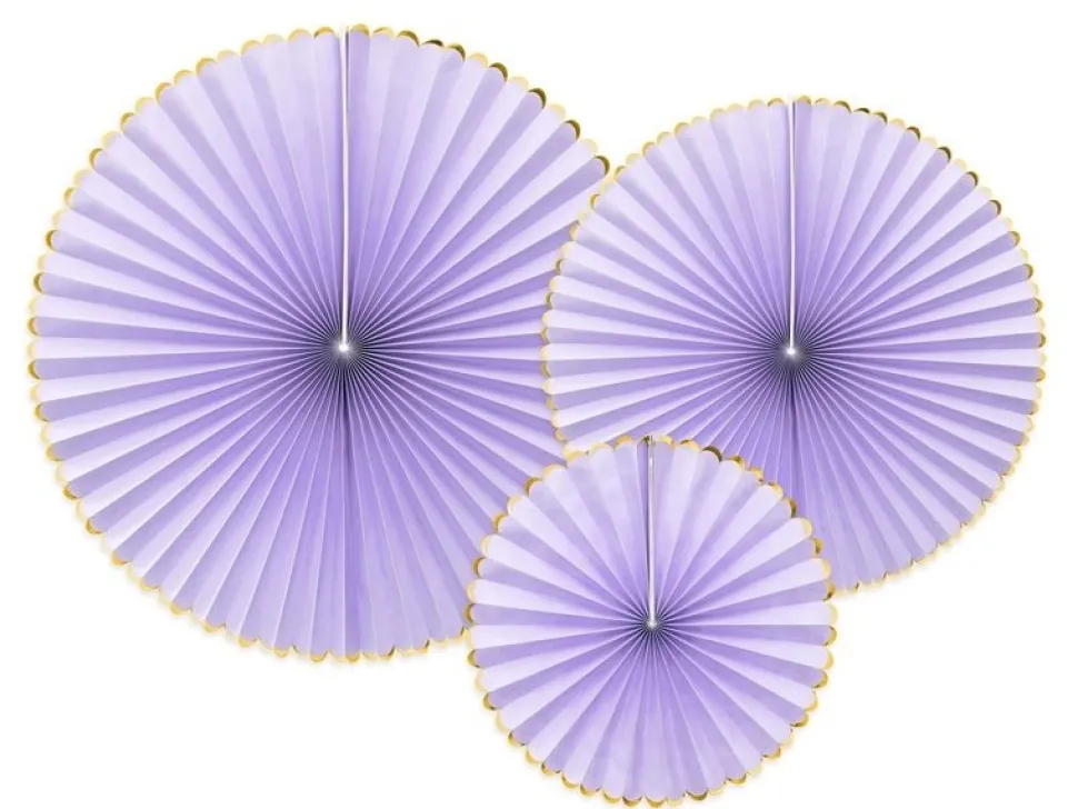 Papieren Waaiers Lila Goud Set 23-40cm 3 delig